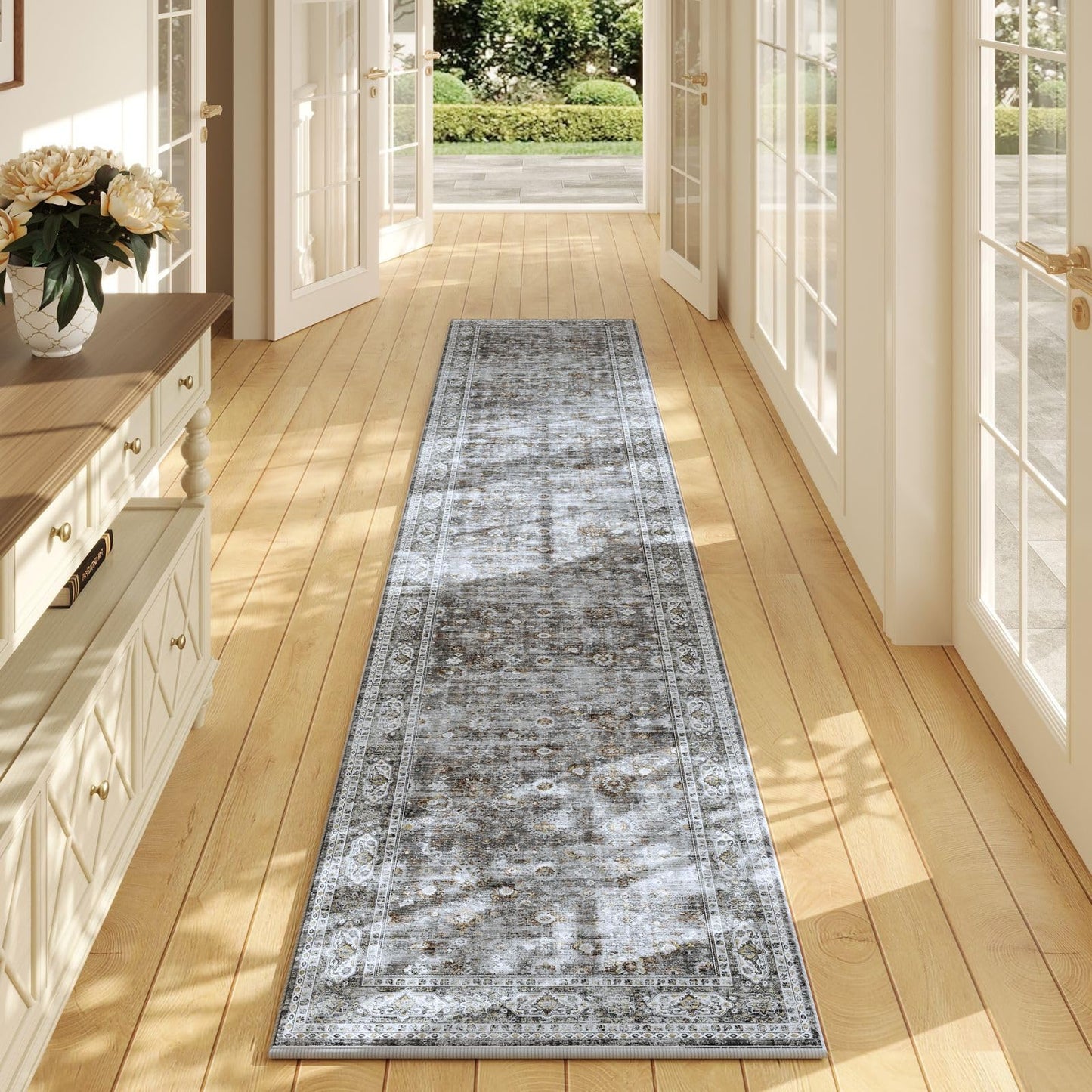 Runners for Hallways Kitchen Runner Rug Non Slip 2'x10' Long Washable Rugs with Rubber Backing Soft Vintage Carpet Runner for Hallways, Kitchen, Laundry, Bedroom, Bathroom (Grey)