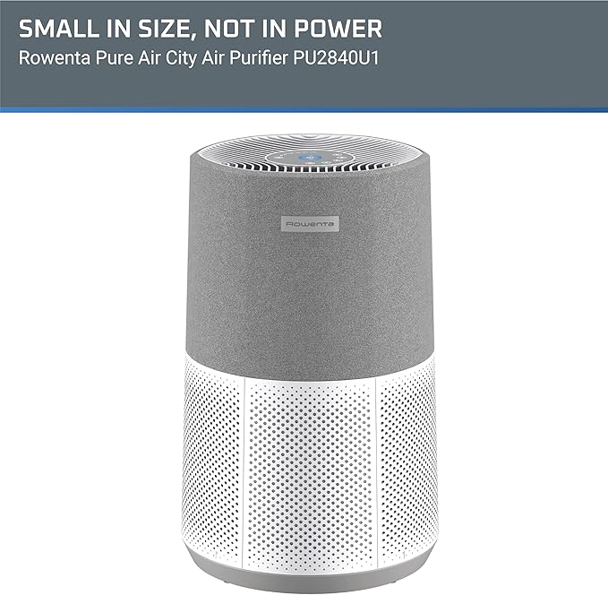 Rowenta Pure Air City Air Purifier 876 Square Foot Room Dust Pet Dander Smoke Mold Pollen Bacteria Virus Allergen, Odor Removal, for Home Office Nursery, HEPA Filter PU2840