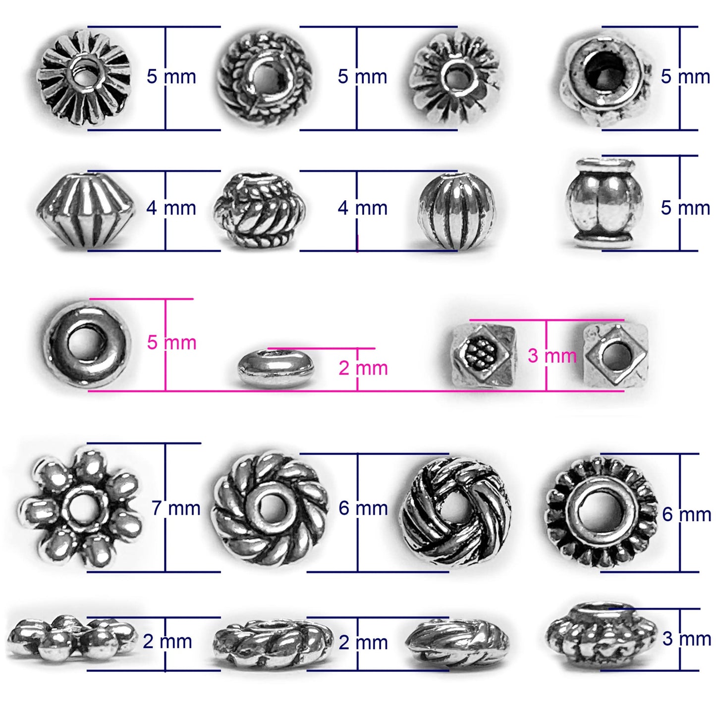 Heather's cf Metal Spacer Beads – Durable Quality & Antique Style – Assorted Silver Bead Spacers for Bracelets, Necklaces & Earrings – Ideal for DIY, Jewelry Making & Crafting – Small (500pcs)
