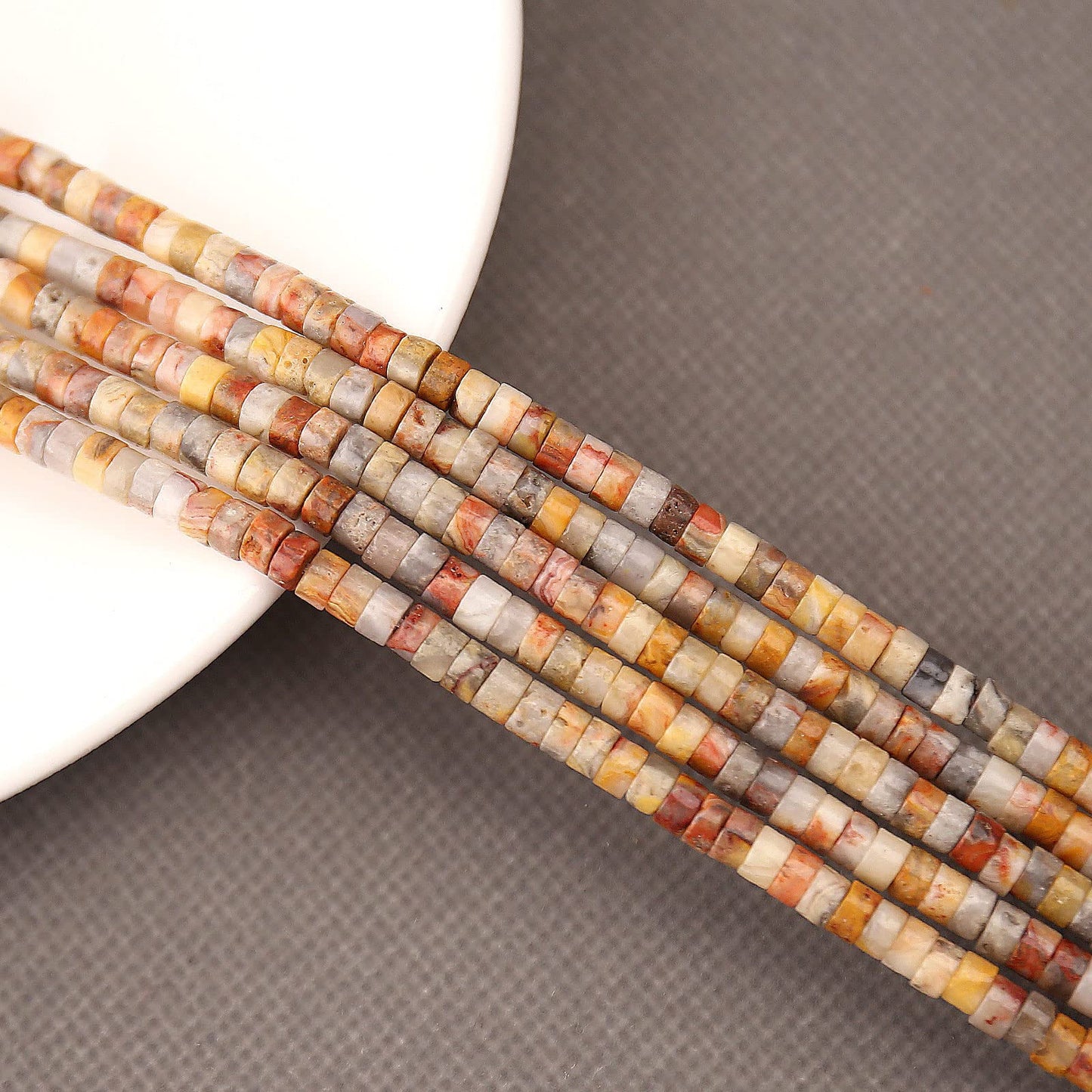 150PCs Natural Crazy Lace Agate Spacer Beads, Loose Semi Precious Flat Round Gemstone Heishi Disc Stone Beads for Beading Jewelry Making 4mm*2mm 38cm
