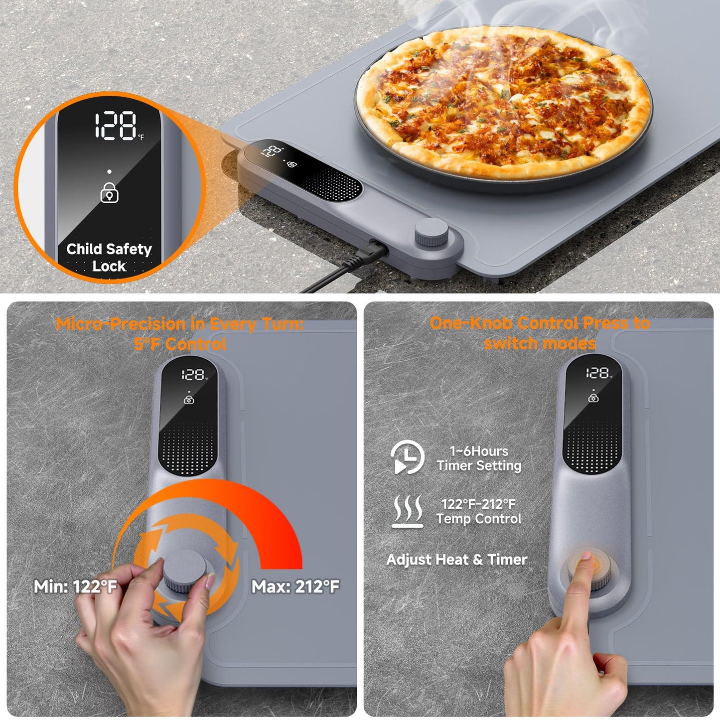 FEPPO Warming Mat for Food, Extra-Long Size 42"x12", Fast Full-Surface Heating Food Warming Mat with 6-Hour Timer & 19-Level Temperature Control, Roll Up Food Warmers for Parties Buffet
