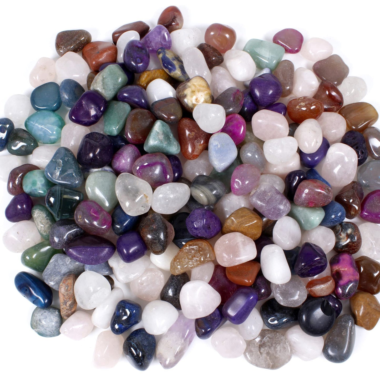 DANCING BEAR 2 Pounds (lbs) Tumbled Polished Natural & Dyed Gem Stones + Educational Color ID Sheet & 28 Page Rock & Mineral Identification Book. Average Stone Size 1 inch, Limited Edition