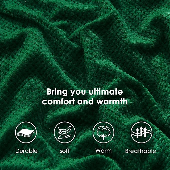 SOCHOW Waffle Sherpa Fleece Throw Blanket, Super Soft Fuzzy Warm, Lightweight Fluffy Reversible Plush Blanket for Bed Sofa Couch, 50 x 60 Inches Forest Green
