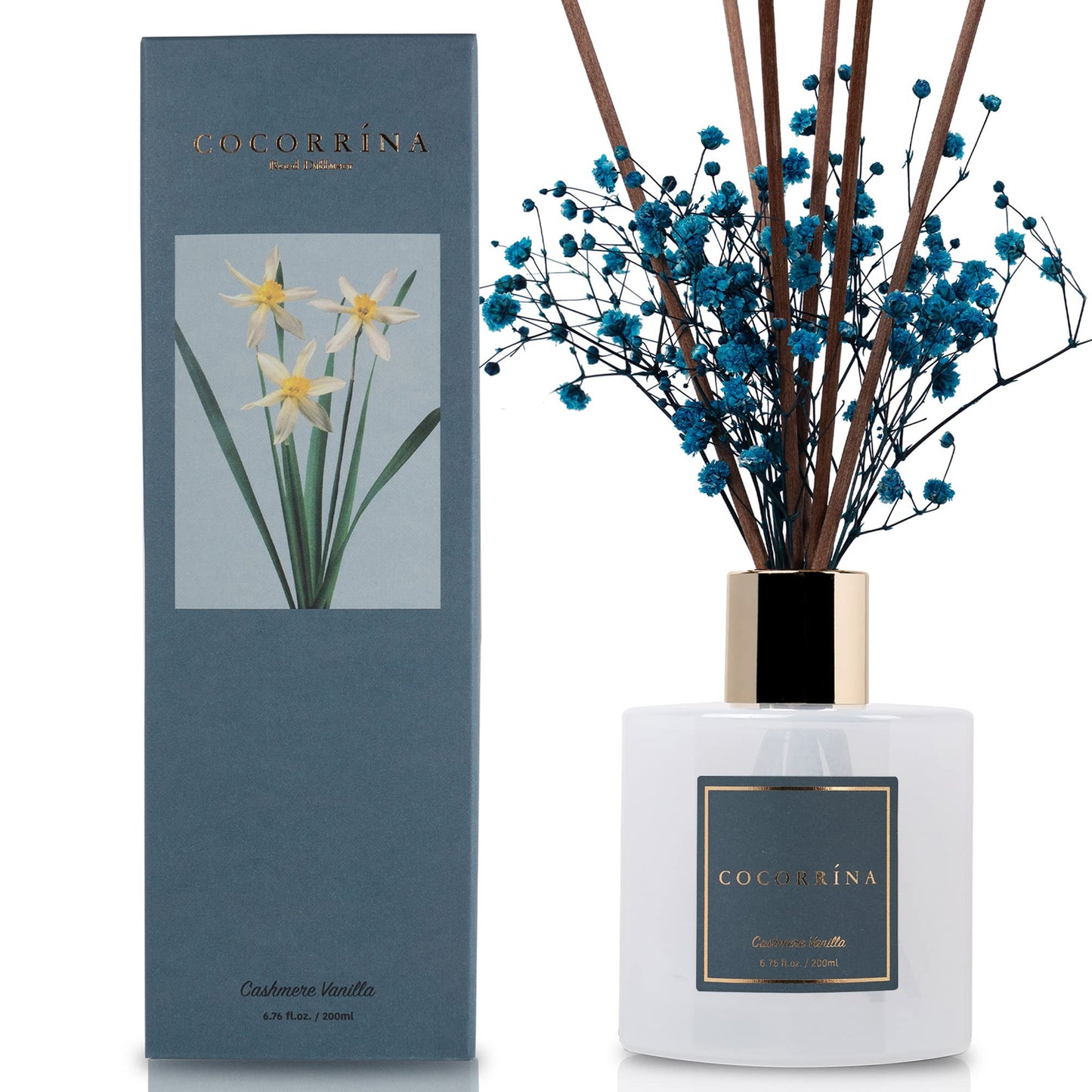 COCORRÍNA Reed Diffuser - Cashmere Vanilla 6.7 fl oz Reed Diffuser for Bedroom Bathroom Home Décor