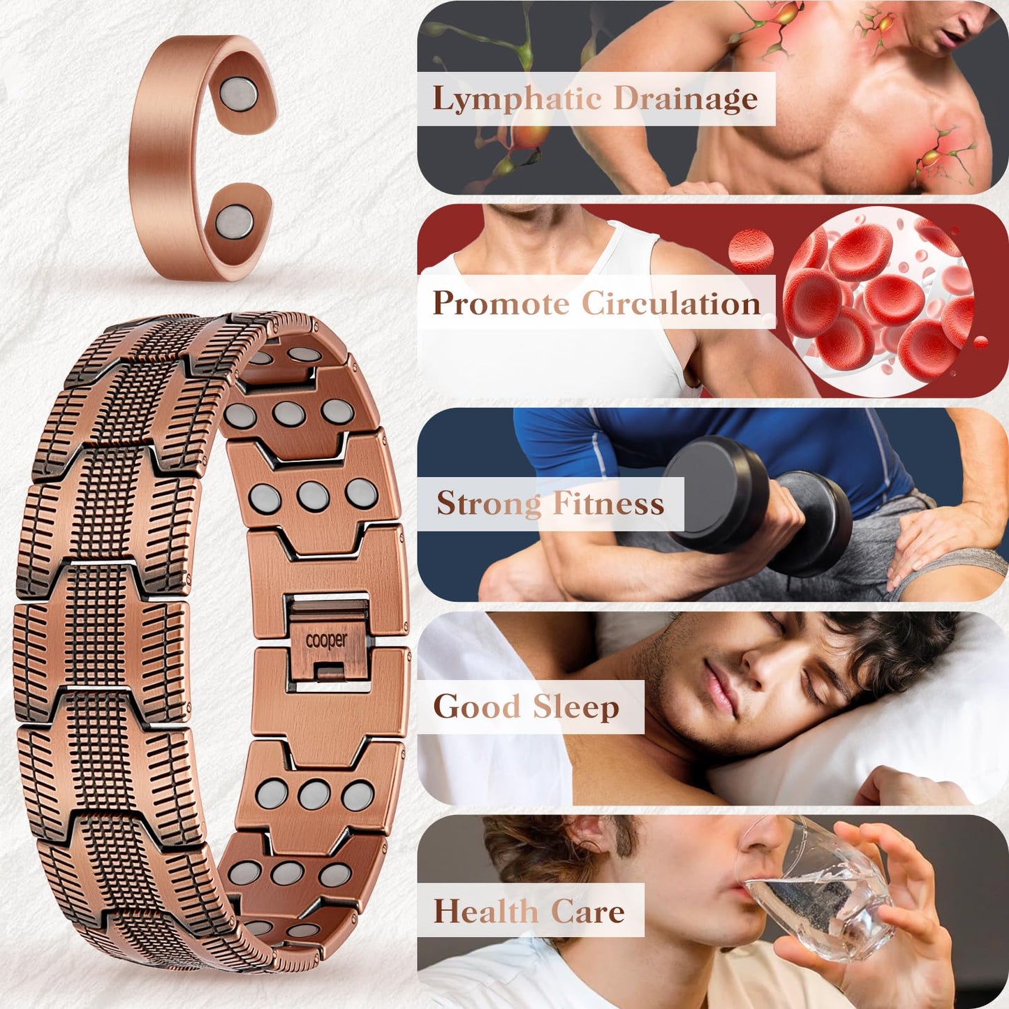 Mahnco Copper Bracelet for Men, 3X Ultra Strength 99.99% Pure Copper Magnetic Bracelets with Magnets,Magnetic Jewelry with Adjustable Sizing Tool