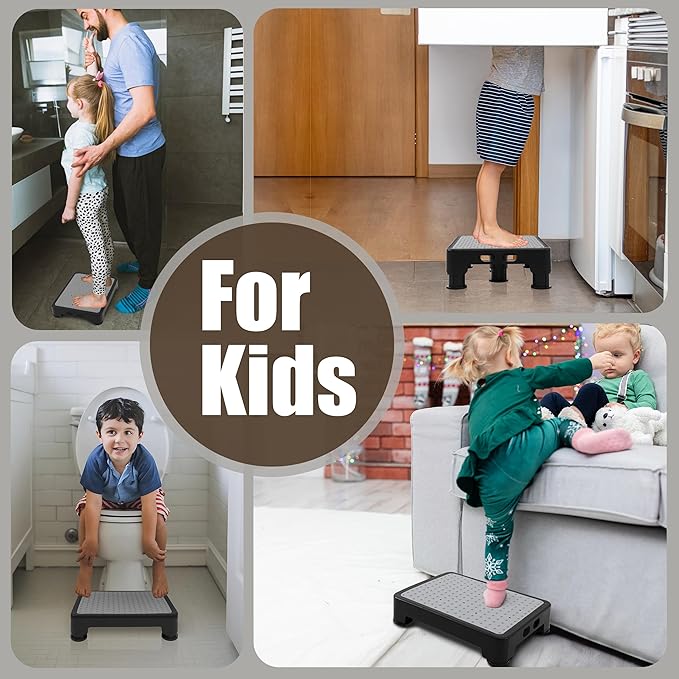 CHIKILLA Adjustable Step Stool for Adults Kids and Senior, Non-Slip Step Platform Indoor and Outdoor for Pregnant Woman, Portable Stair Assist for Kitchen Car Bedside and Shower, Black-Black, 3.4-5In