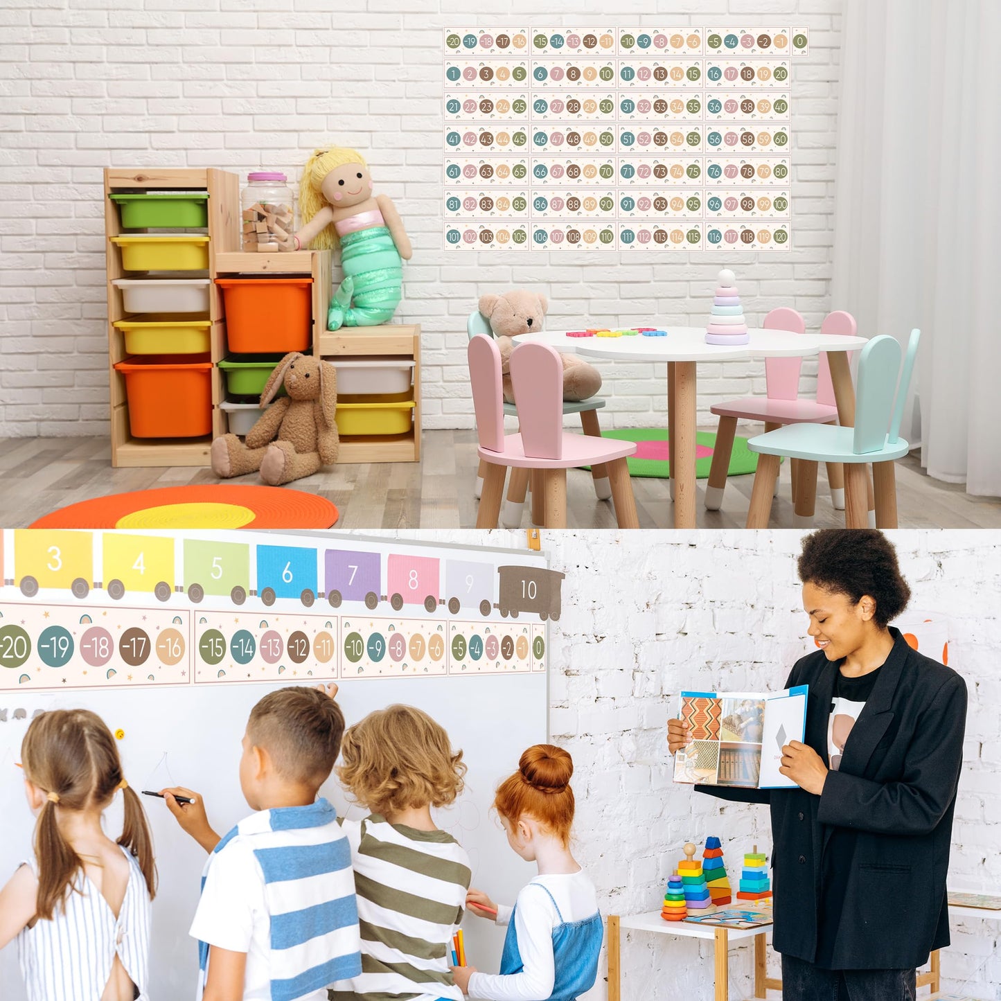 29 Pieces Number Line for Classroom Wall -20 to 120 Number Line Bulletin Board Border Boho Rainbow Classroom Decorations Math Posters for Teachers