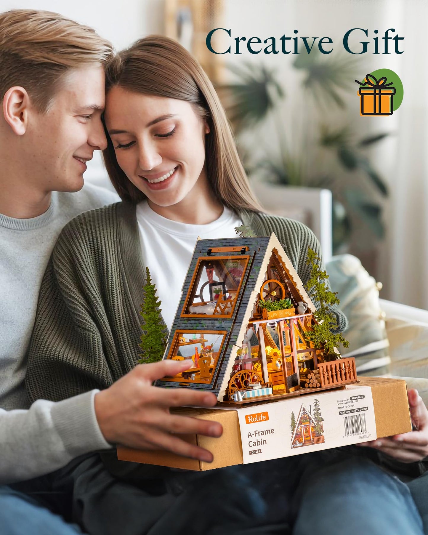 Rolife DIY Miniature House Kit for Adults, Mini Wooden Dollhouse Kit, Tiny House Diorama Building Kits-Birthday Christmas Craft Hobbies Gift for Teens Kids (A-Frame Cabin)