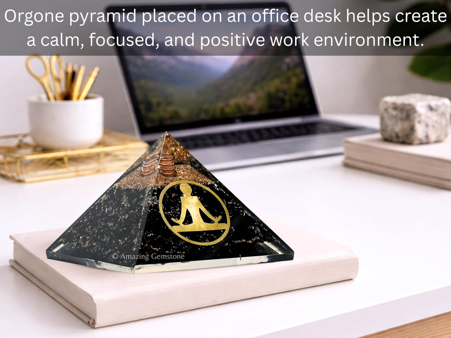 Amazing Gemstone Large Black Tourmaline Orgone Pyramid Crystal, Yoga Buddha Orgonite Pyramid - Positive Energy Healing