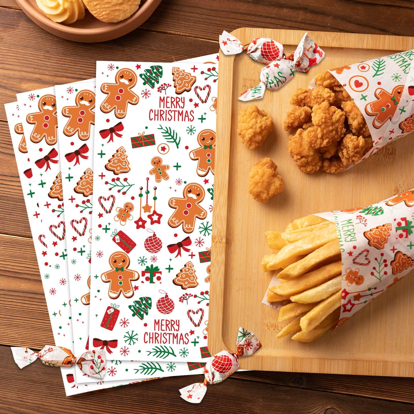 100 Pcs Christmas Wax Paper Sheets for Food, Deli Paper, Sandwich Wrap, Candy & Cookies Wraps
