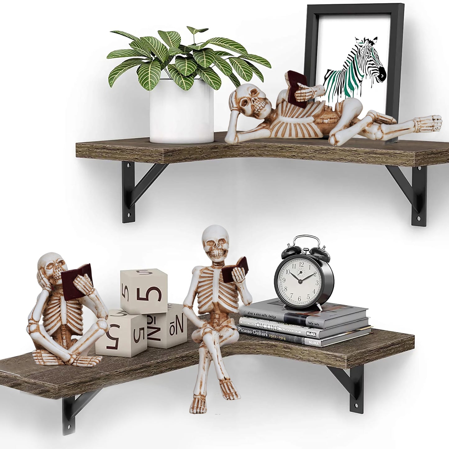 Dlfghos 3 Pieces Halloween Skeleton Statue Halloween Skull Figurine Home Decor Reading Skeleton Figurines Decorations for Indoor Fireplace Home Kitchen Desk Office Party