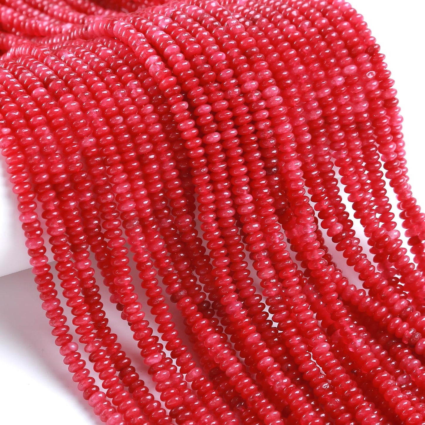 150PCS 2x4mm Natural Red Jade Stone Rondelle Beads Abacus Disk Stone Beads Round Loose Spacer Gemstone for DIY Bracelet Necklace Jewelry Making