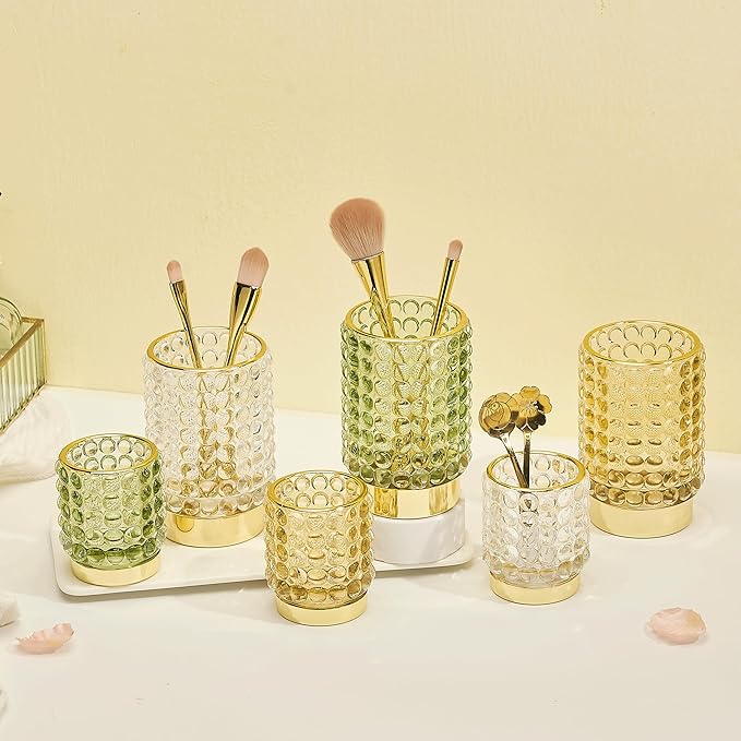 Makeup Brush Holder Organizer,Toothbrush Holders,Desk Pen Pencil Holder,Multifunctional Vintage Glass Brush Cup(A38-5-US/Green/S)