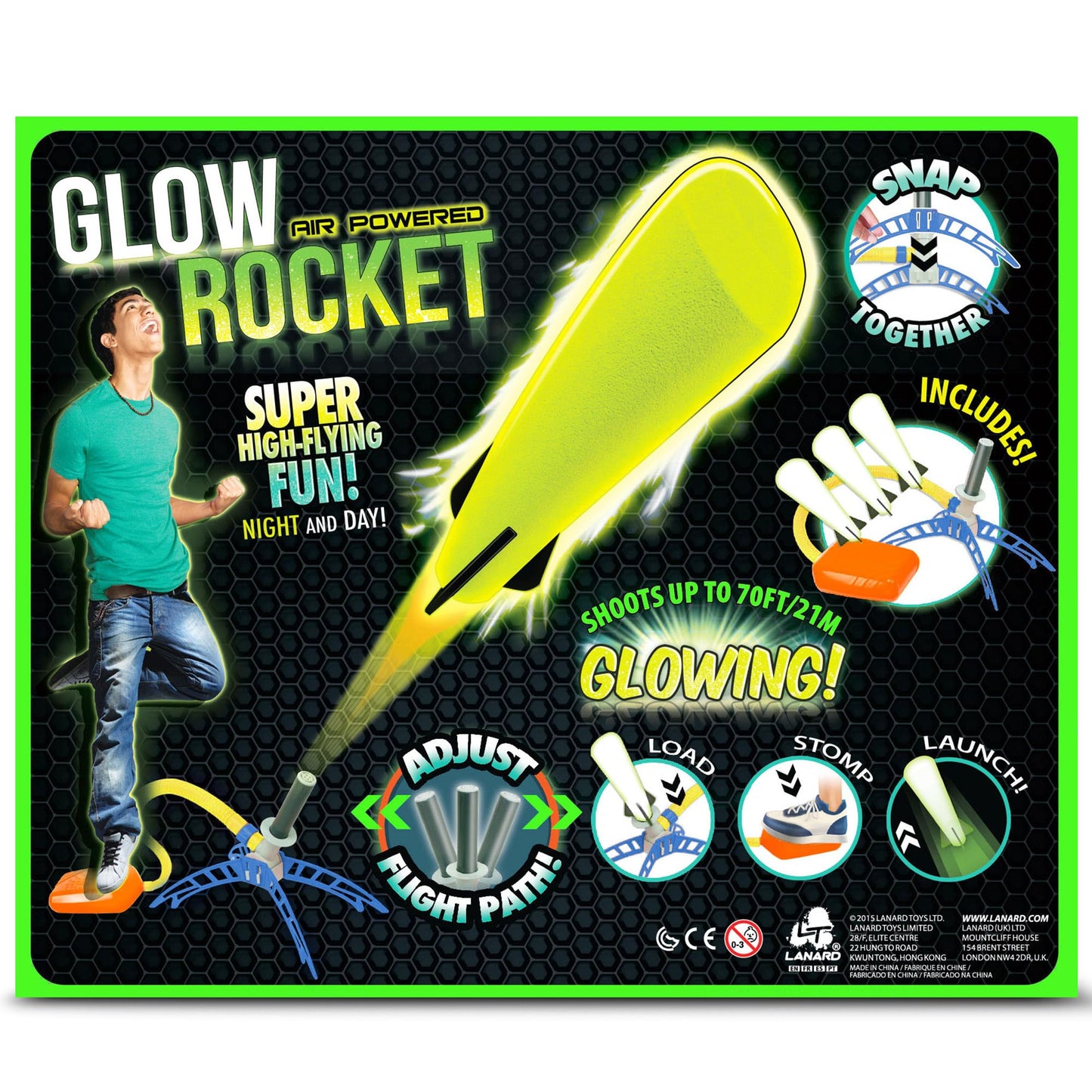 Lanard: Glow Air Powered Rocket - Super High-Flying Toy, 3 Foam Rockets, Launch Stomp Pad, Soars Up to 70', Adjustable Flight, Outdoor Play, Kids 6+