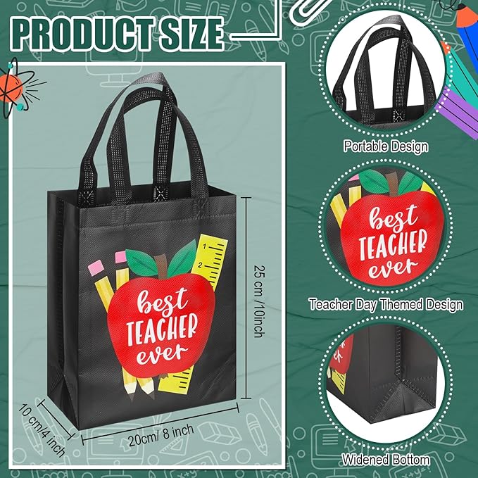 Wesnoy 60 Pcs Teacher Appreciation Gift Tote Bags Bulk Thank You Teachers Reusable Non Woven Treat Goodie Bags with Handles Gifts Wrap for School Office Retirement Graduation Party Supplies