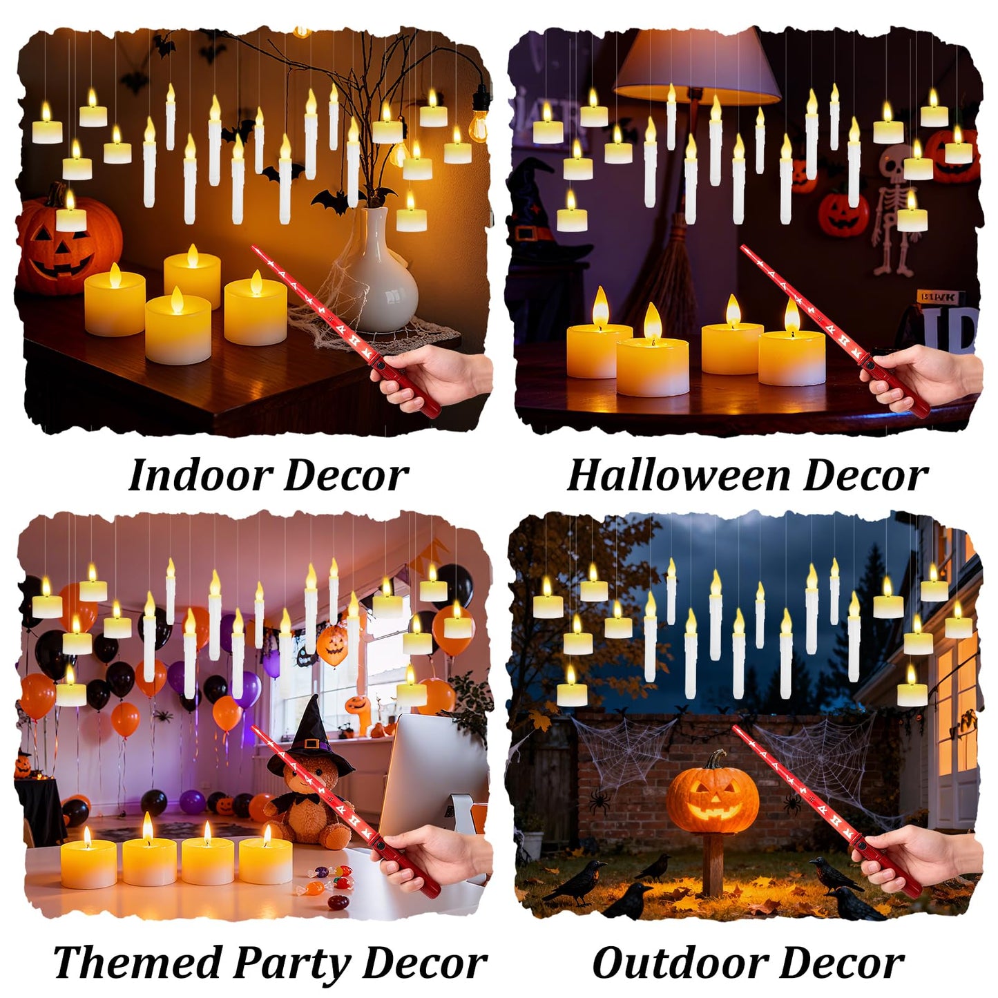 Hobrad 20PCS Floating Candles with Wand Halloween Decorations Indoor Hanging Candles Halloween Battery Candles with Voice Remote Control