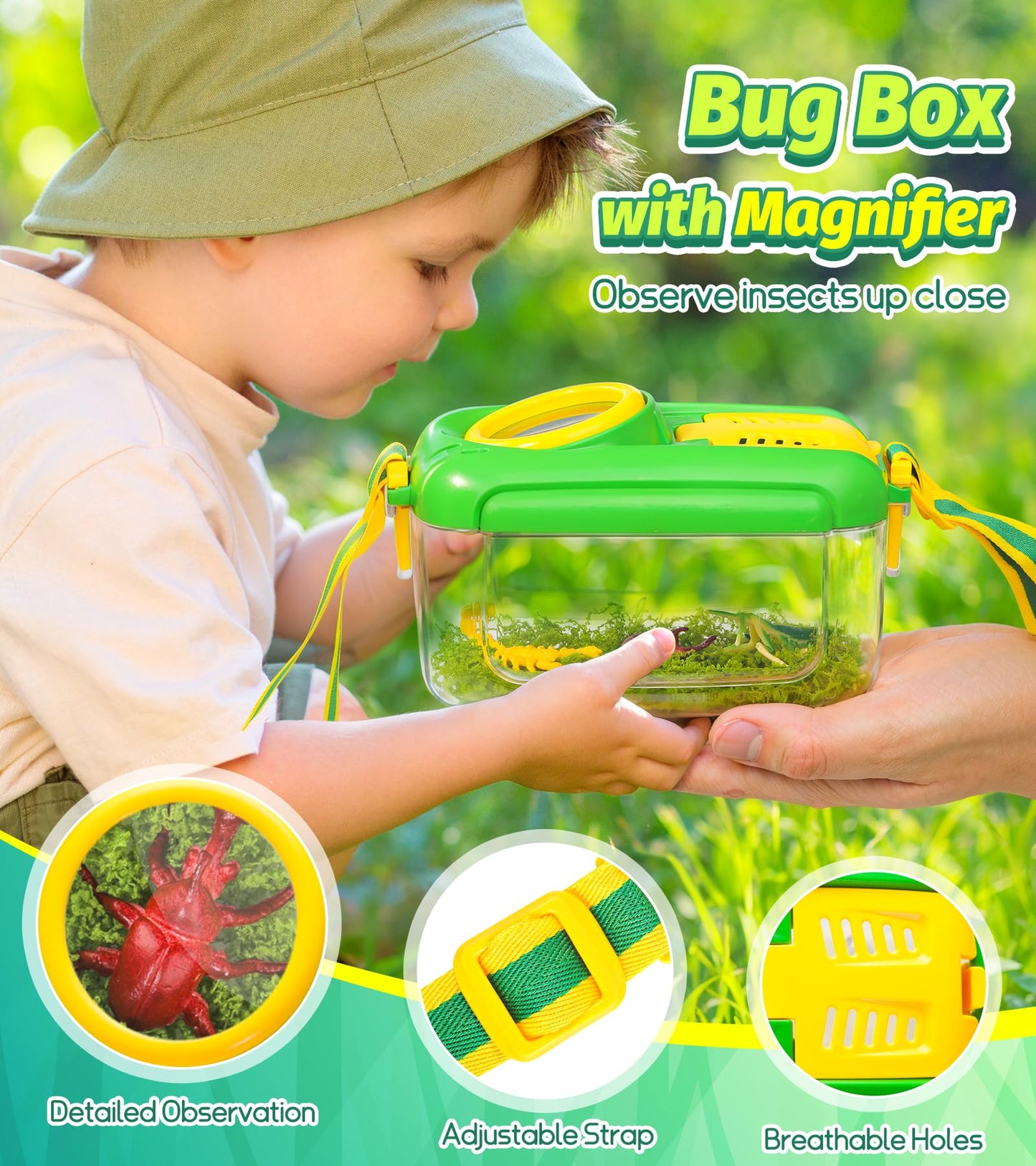 Bug Catcher for Kids, 17 PCS Bug Catching Kit with Bug Collector Toy Bugs Butterfly Net Magnifying Glass Insect Catcher Tweezers, Outdoor Explorer Kit for Kids Age 3 4 5 6 7 8