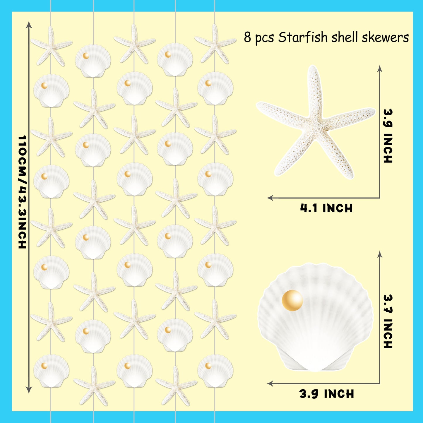 8pcs Beach Seashell Party Hanging Garlands Ocean Seashell Party Decorations Starfish Theme Room Wall Decor for Natural Beach Sea Baby Shower Supplies
