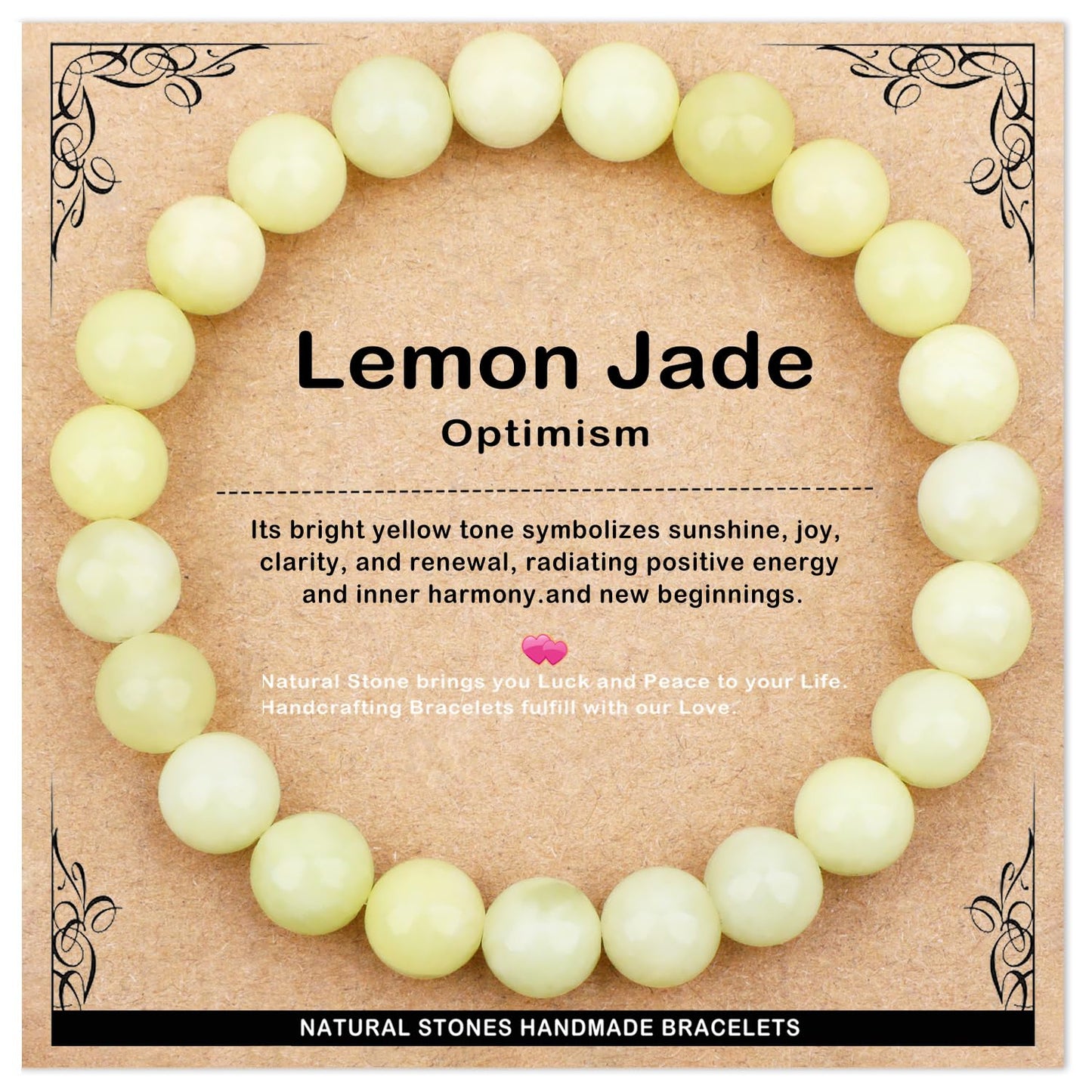 AD Beads 8mm Handmade Lemon Jade Elastic Bracelet – Natural Gemstone for optimism – Meditation, Yoga, Healing and Energy Gift for Men Women