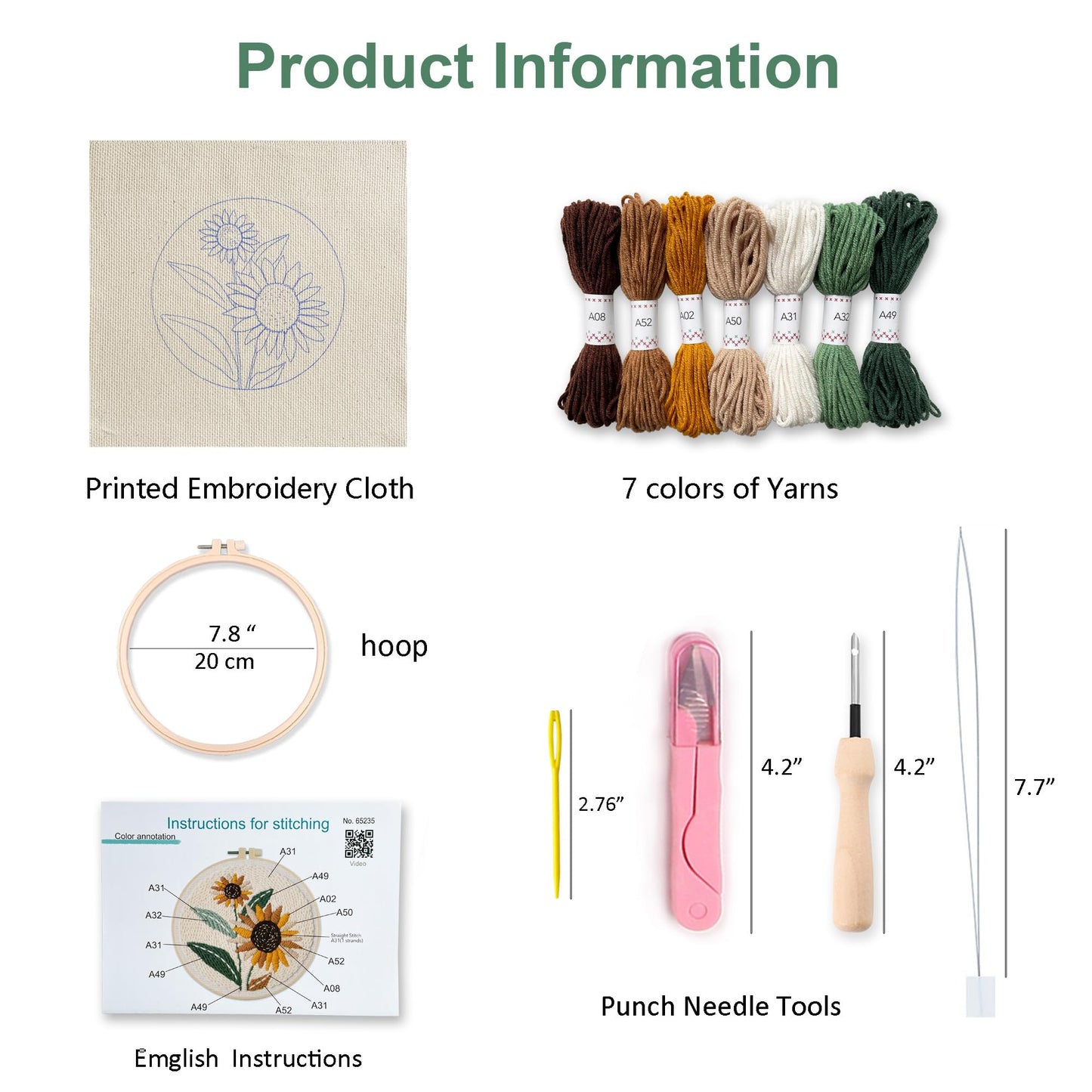 Myfelicity Punch Needle kit,Punch Needle Embroidery Kit - DIY Sunflower Design Starter Set with Threads, Fabric, Perfect for Handmade Crafts & Home Decor.
