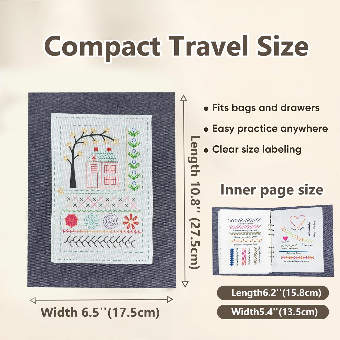 pzvdsog 2026 Upgraded Removable Stitch Book Kit with Extra Thick Threads, Needles Threader Thimble Sewing Tool, DIY Embroidery Stitch Bo-ok kit, 108 Pattern for DIY and Sew Enthusiast