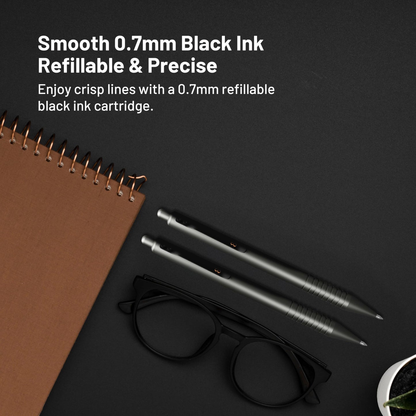 Everyman Gunmetal Grafton Full Click Refillable 0.7mm Gel Ink Pen | Sleek Anodized Aluminum EDC Pen with Deep Grooved Grip | Smooth Writing Pocket Pen for Office, Travel, Gifting & Daily Use