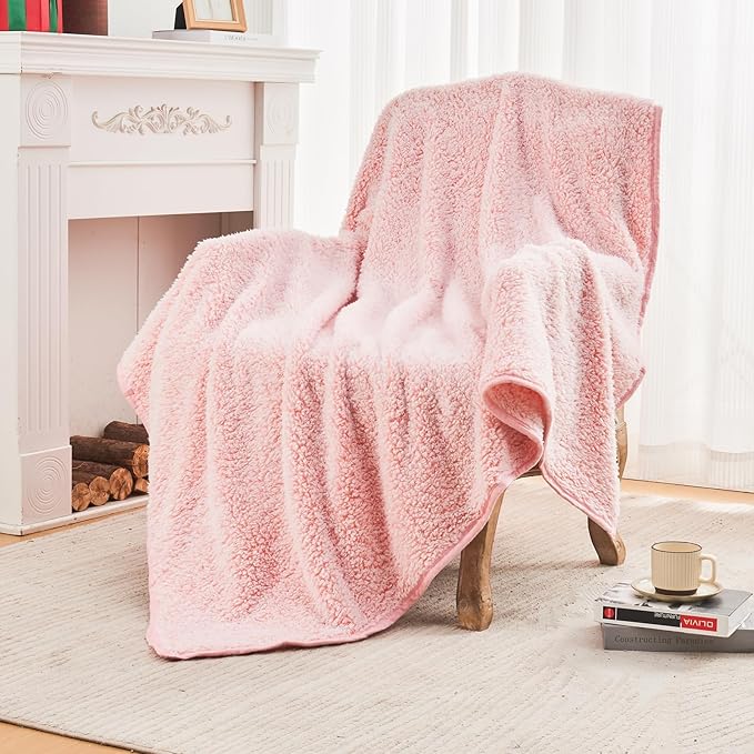 EMME Fuzzy Blanket Soft Fleece Throw Blankets for Women, Fluffy Sherpa Throws(Plush Pink,50"x60")