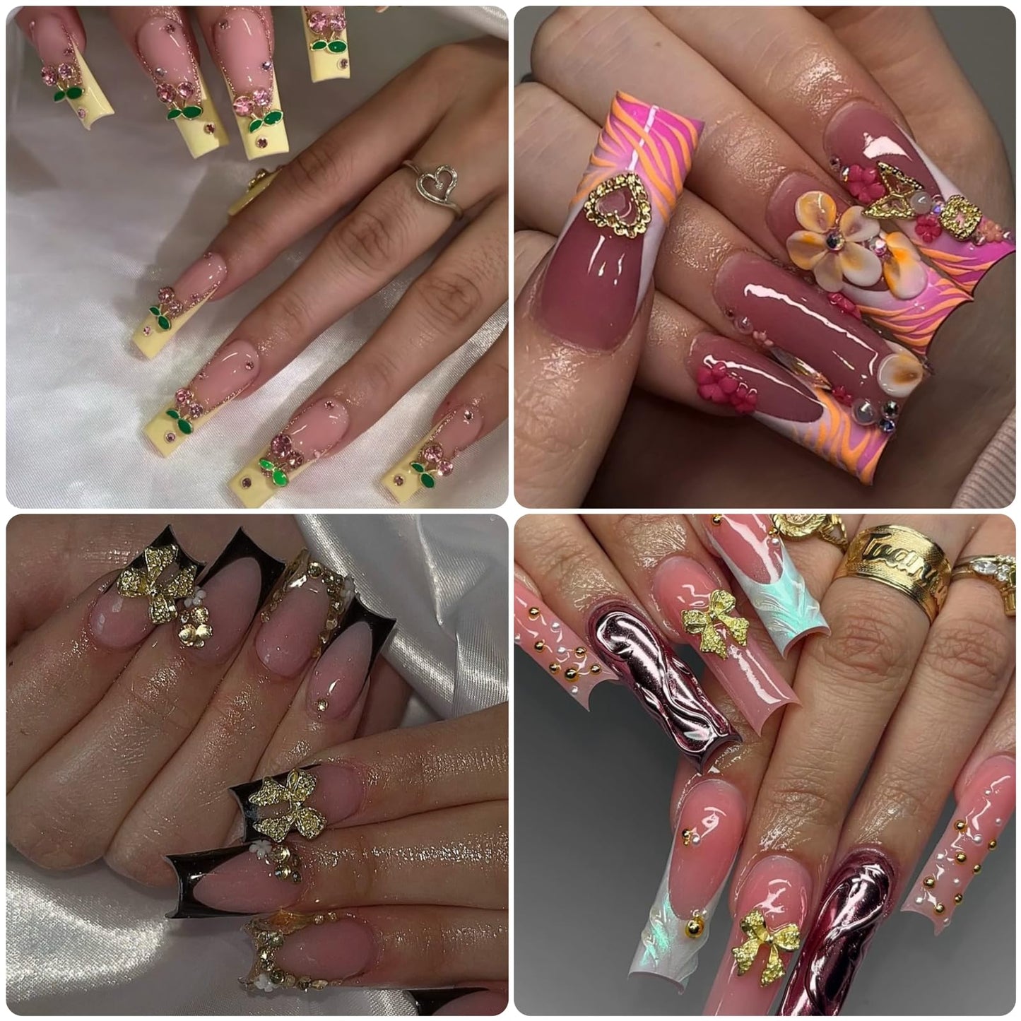 100 Pcs 3D Gold Nail Charms with Cherry Butterfly Cross Bow Star Heart Dollar for Women Nail Art DIY Design