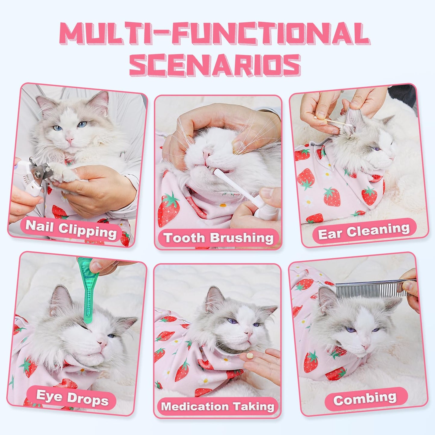 Supet Cat Grooming Wrap for Cutting Nails, 2026 Self-Adherent Cat Wrap, Anti-Escape Calming Cat Swaddle Wrap for Medicine, Nail Clipping, Teeth Brushing, Ear Cleaning