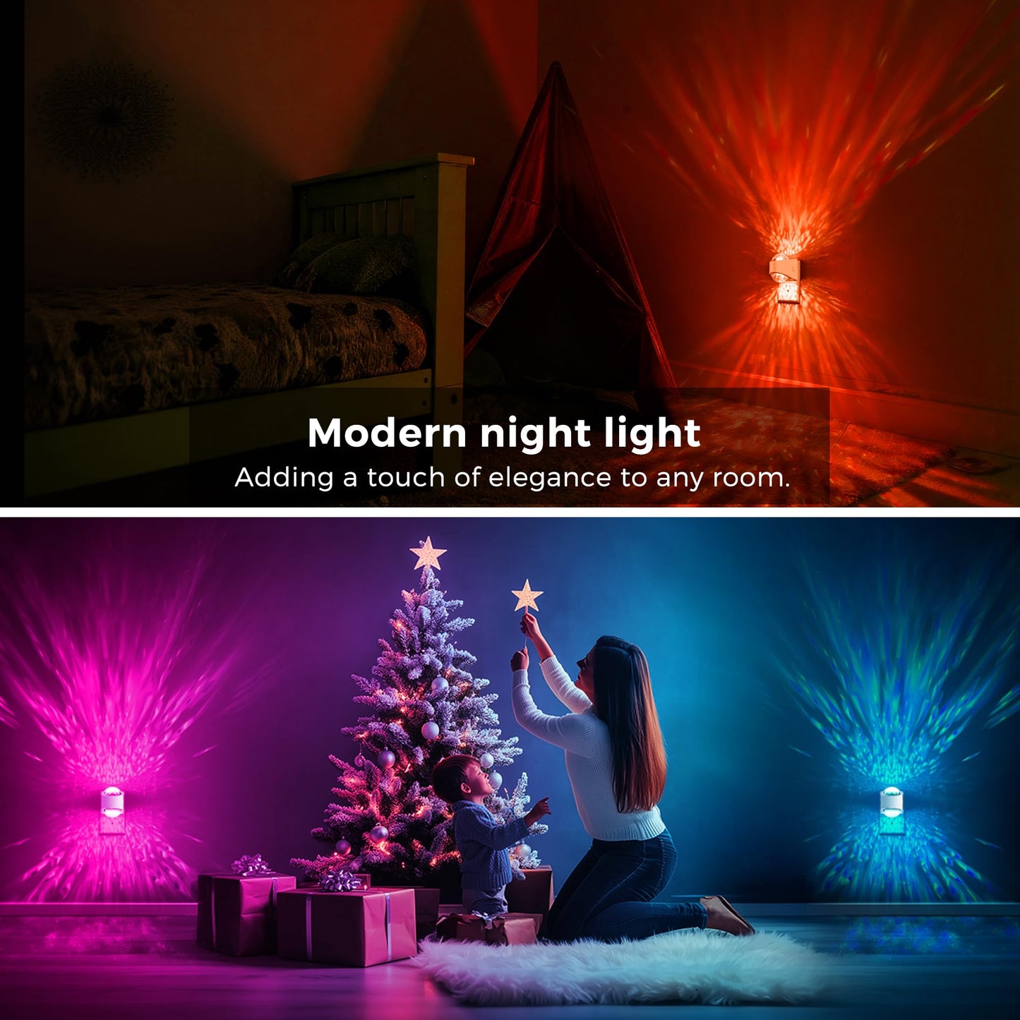 L LOHAS LED Projector Night Light,2 Pack Plug in Night Light with Light Sensor,Multi-Color Nightight for Kids Playroom Christmas Party Gift