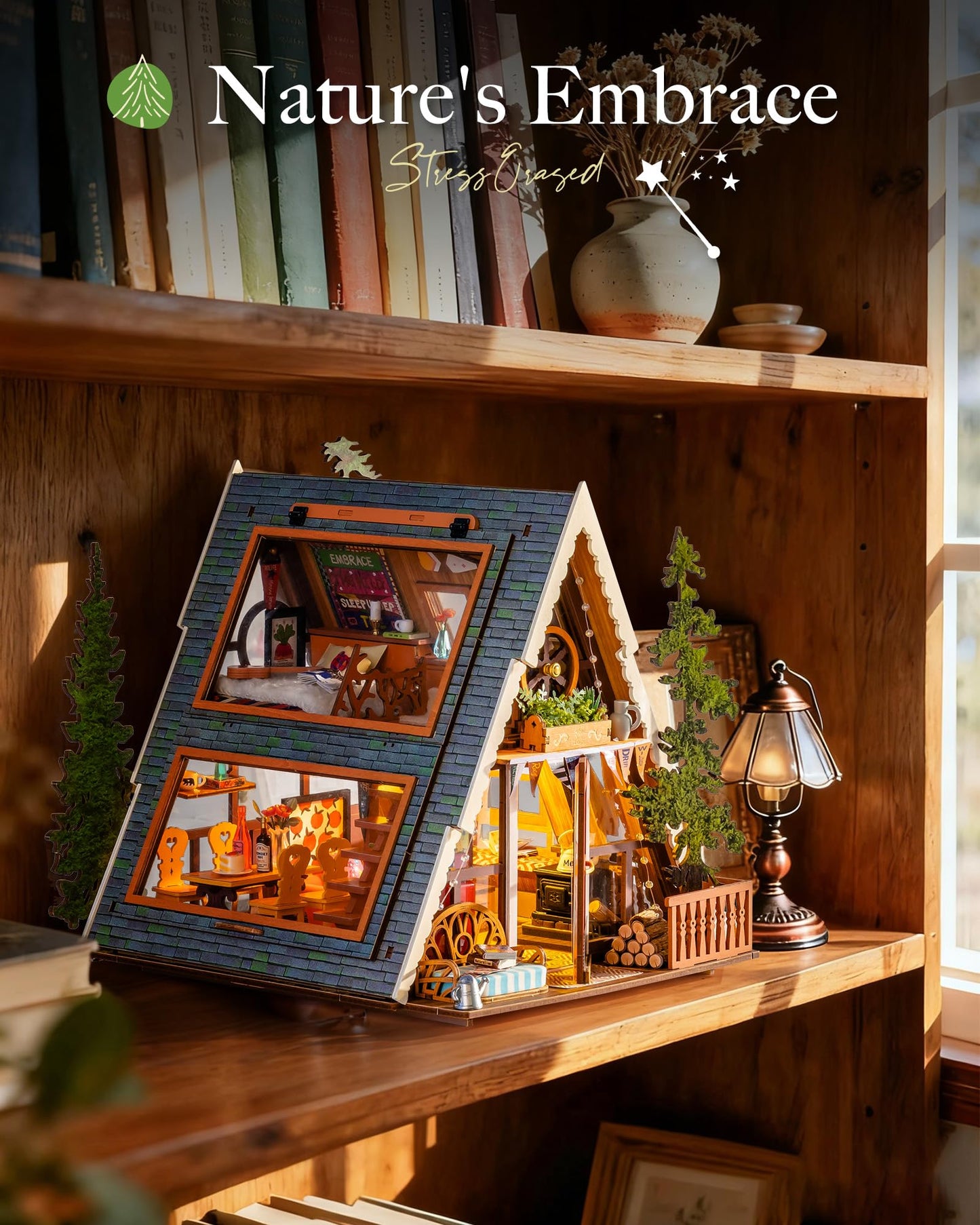 Rolife DIY Miniature House Kit for Adults, Mini Wooden Dollhouse Kit, Tiny House Diorama Building Kits-Birthday Christmas Craft Hobbies Gift for Teens Kids (A-Frame Cabin)