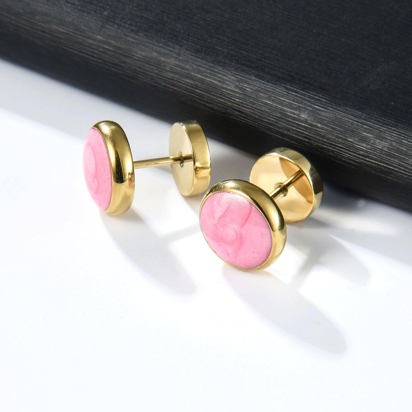 Screw Flat Back Stud Earrings Titanium Pink Surgical Stainless Steel Barbell Earrings for Women Men 18K Gold Plated Hypoallergenic for Ssentive Ears Punk Dot Ear Studs