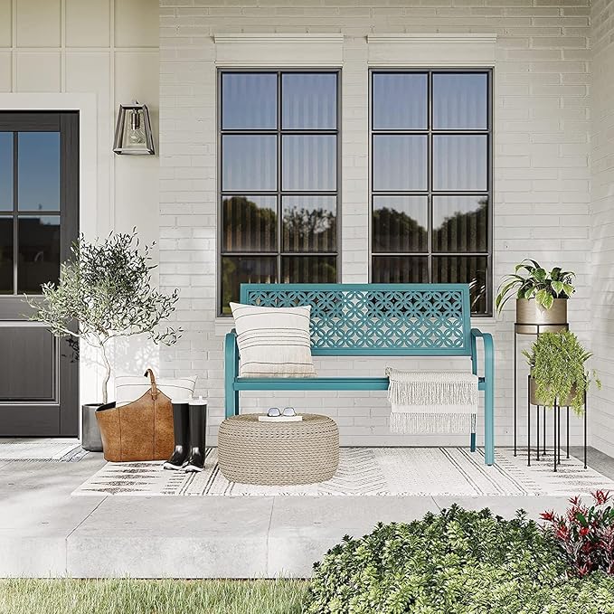 Grand patio 50" Outdoor Bench, Garden Benches with Anti-Rust Metal Powder Coated Frame, Patio Bench for Front Porch Park Outside Furniture Decor, Lake Shore