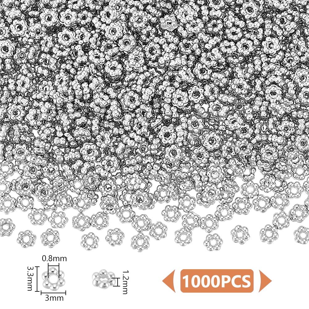 UNICRAFTALE 1000Pcs Spacer Beads Flower Beads 3mm Daisy Spacers Beads Metal Loose Beads Blossom Beads Braclet Beads Tiny Spacer Beads for Necklace Bracelet Earring Jewelry Making Hole 0.8mm