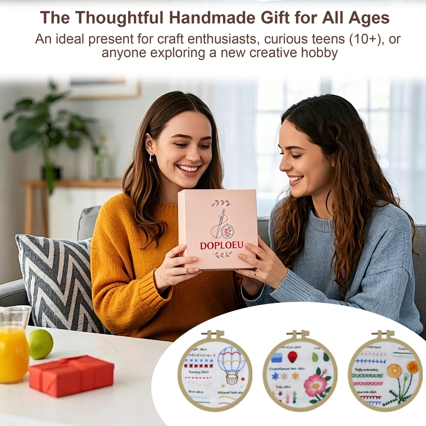 Embroidery Stitch Book Kit for Beginners & Adults,33 Essential Stitches Practice Samplers,6.29 inch Hoop, Floss & Needles, Step-by-Step Guide and Video Tutorials, DIY Needlework Gift