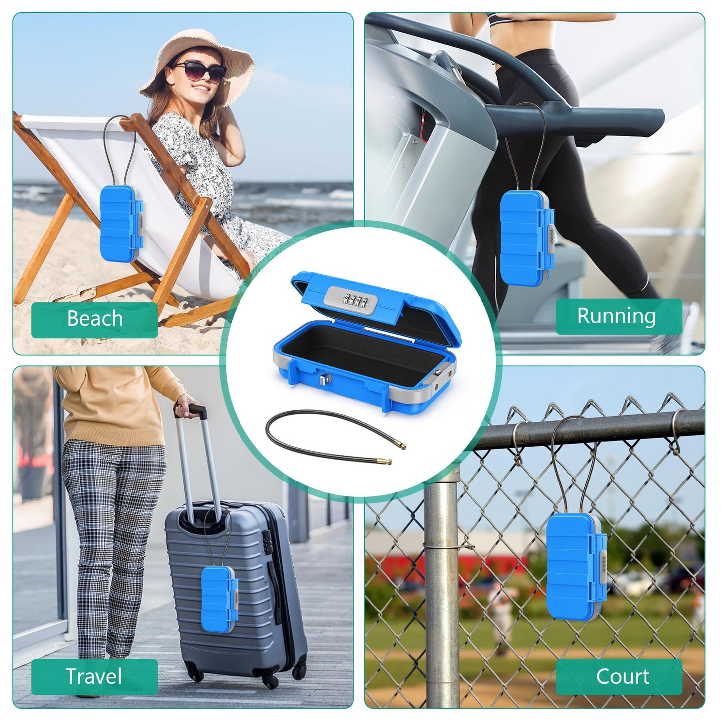 ORIA Portable Security Case, Portable Safe Box, 4 Digit Combination Key Lock Box Security Case, Smartphones, Passports, Credit Cards Safe for Car, Beach, Travel, Blue
