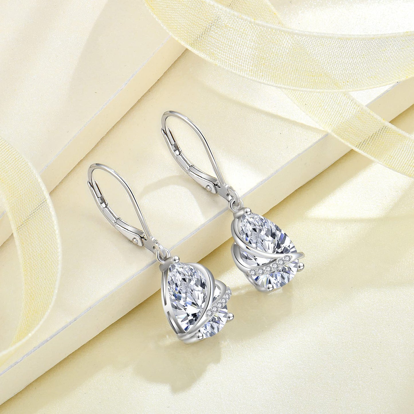 Rocayi Dangle Drop Earrings for Women 925 Sterling Silver Teardrop Leverback Earrings April Birthstone Jewelry