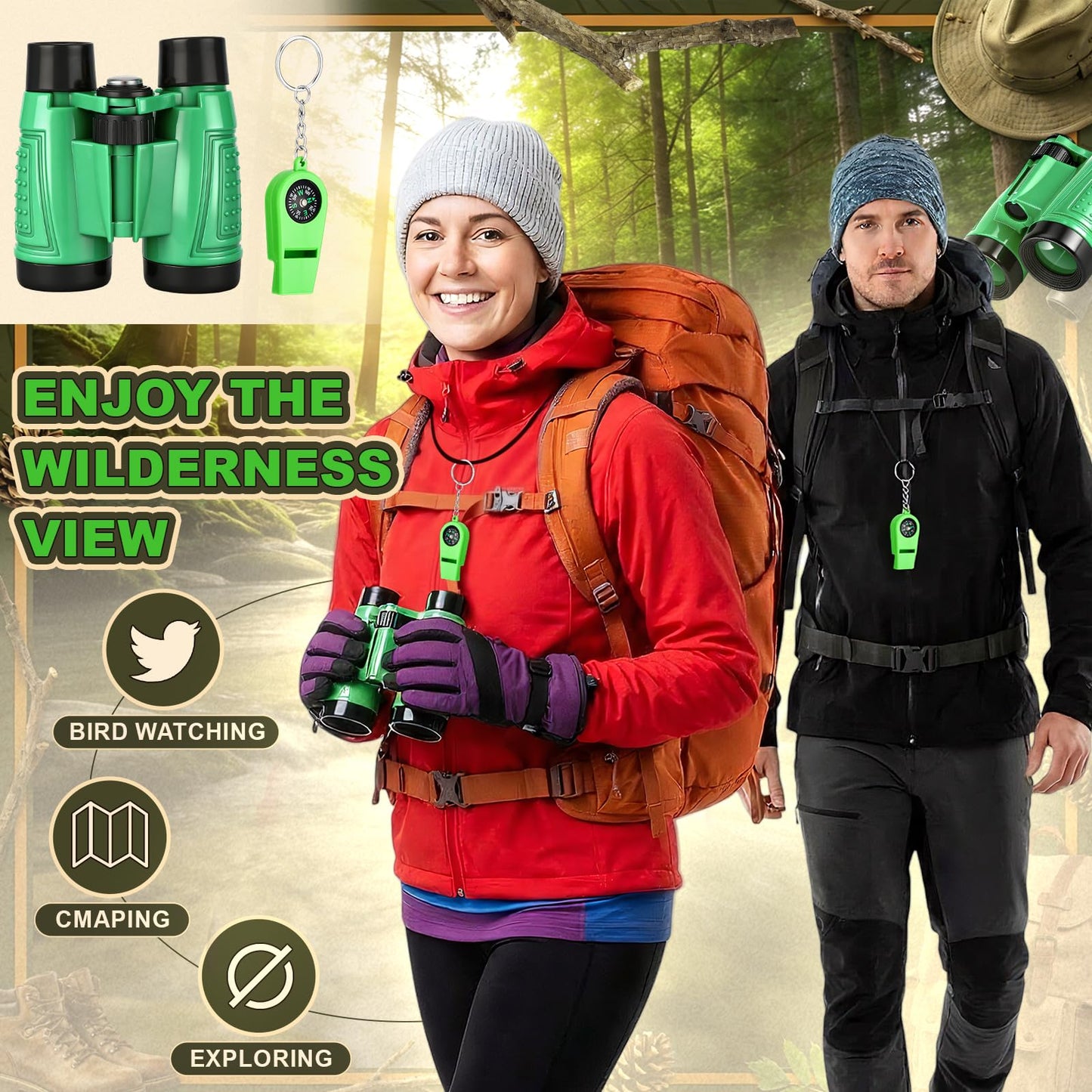Sabary 12 Set 72 Pcs Explorer Kit Bug Catching Kit for Outdoor with Binoculars, Butterfly Net, Magnifying Glass, Compass Whistle, Tweezers and Observation Box for Outdoor Hiking Wilderness Adventure