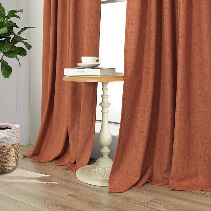 Rust Colored Curtains for Bedroom 96 Inches Long 2 Panel Set Faux Linen Cute Blackout Curtains for Living Room Darkening Thermal Drapes Farmhouse Decorative Window Treatments Terracotta Burnt Orange