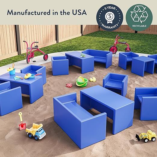 Children's Factory Adapta-Bench, CF910-029 Blue, Kids Flexible Seating, Classroom, Preschool and Daycare Furniture, Indoor or Outdoor Toddler Chairs