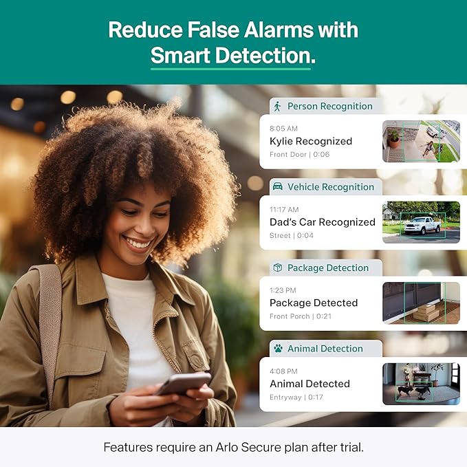 Arlo Essential Security Camera Wireless Outdoor 2K (3rd Gen, 2025 Release) - Battery Power, Person Recognition, Package Detection, Animated Preview, 1-Month Trial of Secure Plan, 3 Cam, White