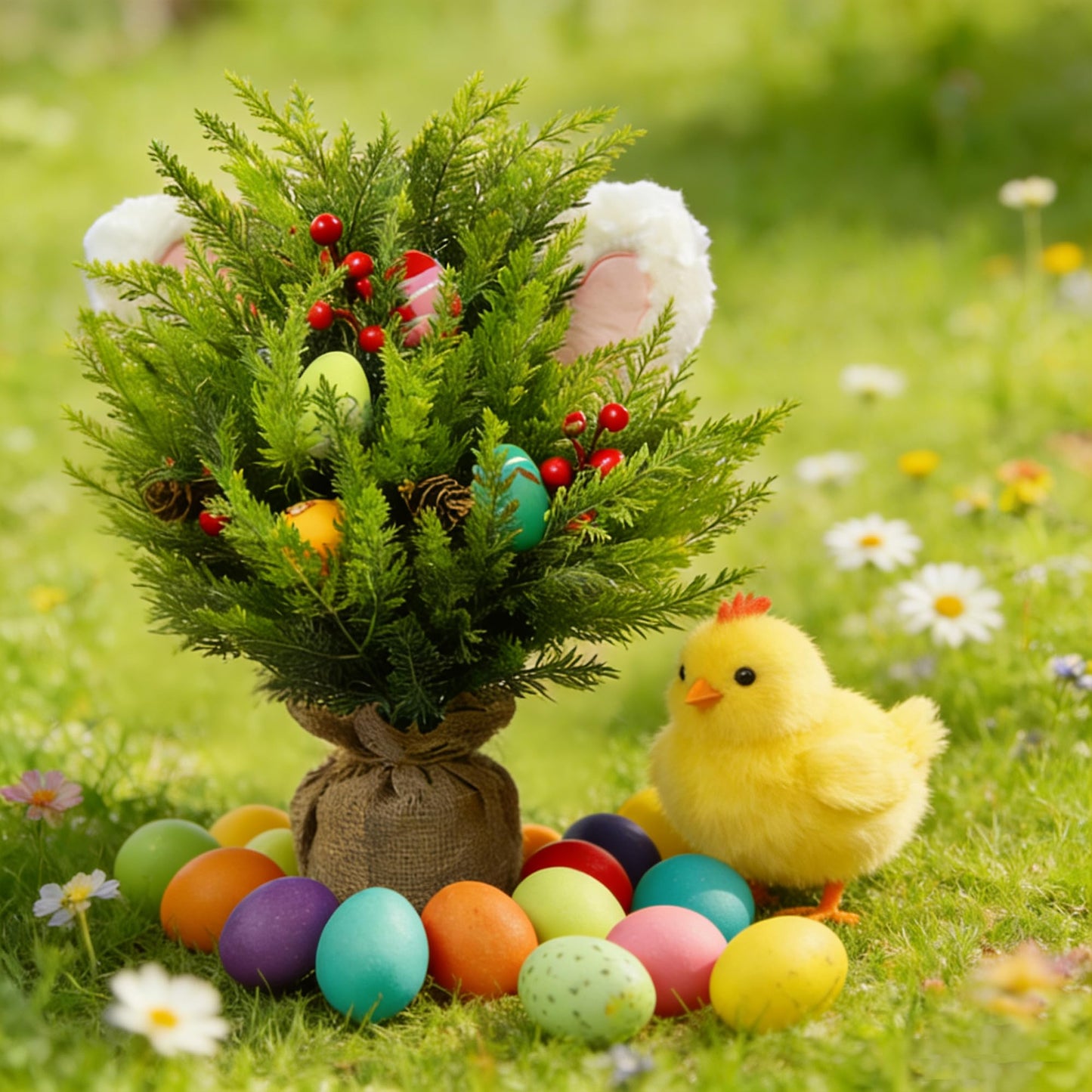 Allesgute Easter Decorations,1Pcs Artificial Easter Egg Flower Table Ornaments, Eggs Berry Picks with Bunny Ears, Easter Decorations for homeDecor, DIY, Weddings, Spring Celebrations