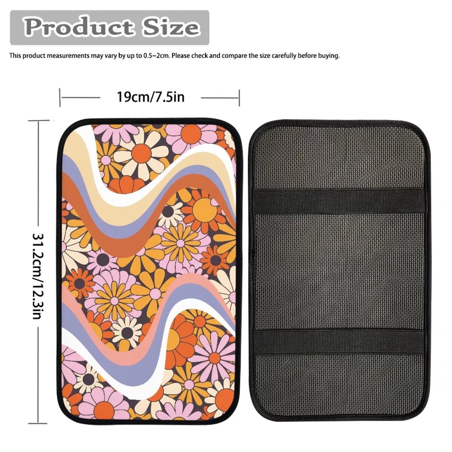 Dreaweet Hippie Flower Car Center Console Cushion Pad,Universal Armrest Seat Box Cover Protector,Comfortable Car Decor Accessories Fit for Most Cars,Trucks,SUV