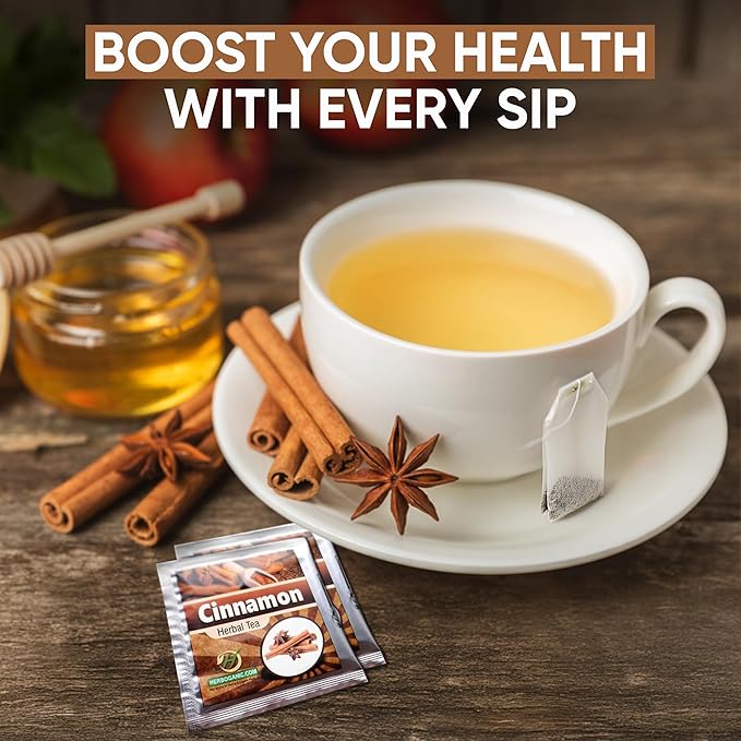 HERBOGANIC Cinnamon Herbal Tea - Digestion Support and Immune Boost | Refreshing and Delicious Blend | Natural Ingredients | 20 Tea Bags