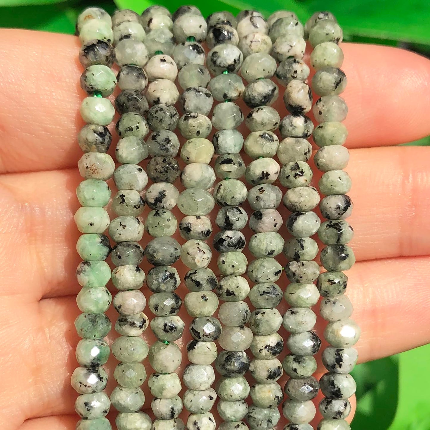 2 String 220PCS 3x5mm Natural Green Color Speckled Beads for Jewelry Making, Songxi Facted Loose Gemstone Beads for DIY Bracelet Necklace Making Supplies with Energy Healing Chakra Power