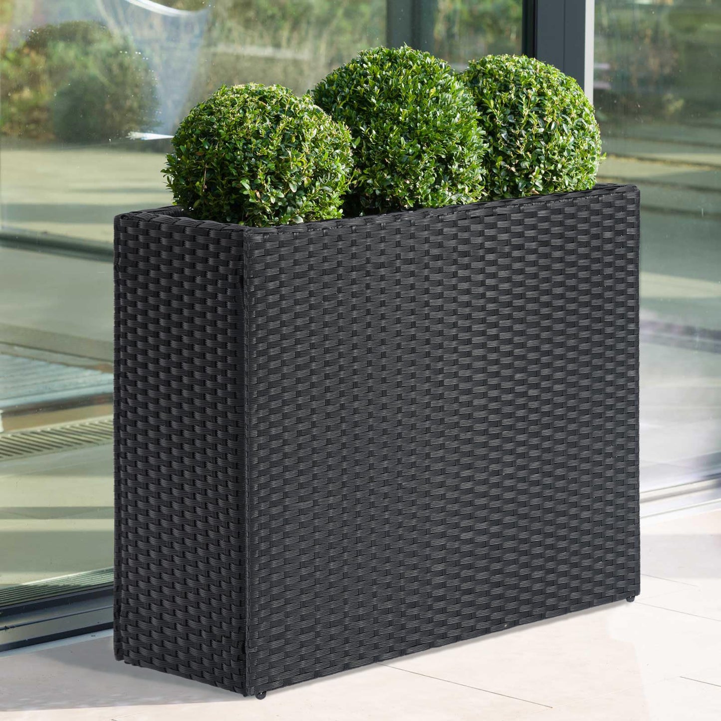 LEWIS&WAYNE Tall Planters for Outdoor Plants Handmade Wicker Large Rectangular Block Planter Box with Removable Liners Modern Planter for Indoor Outdoor Patio Deck - Black