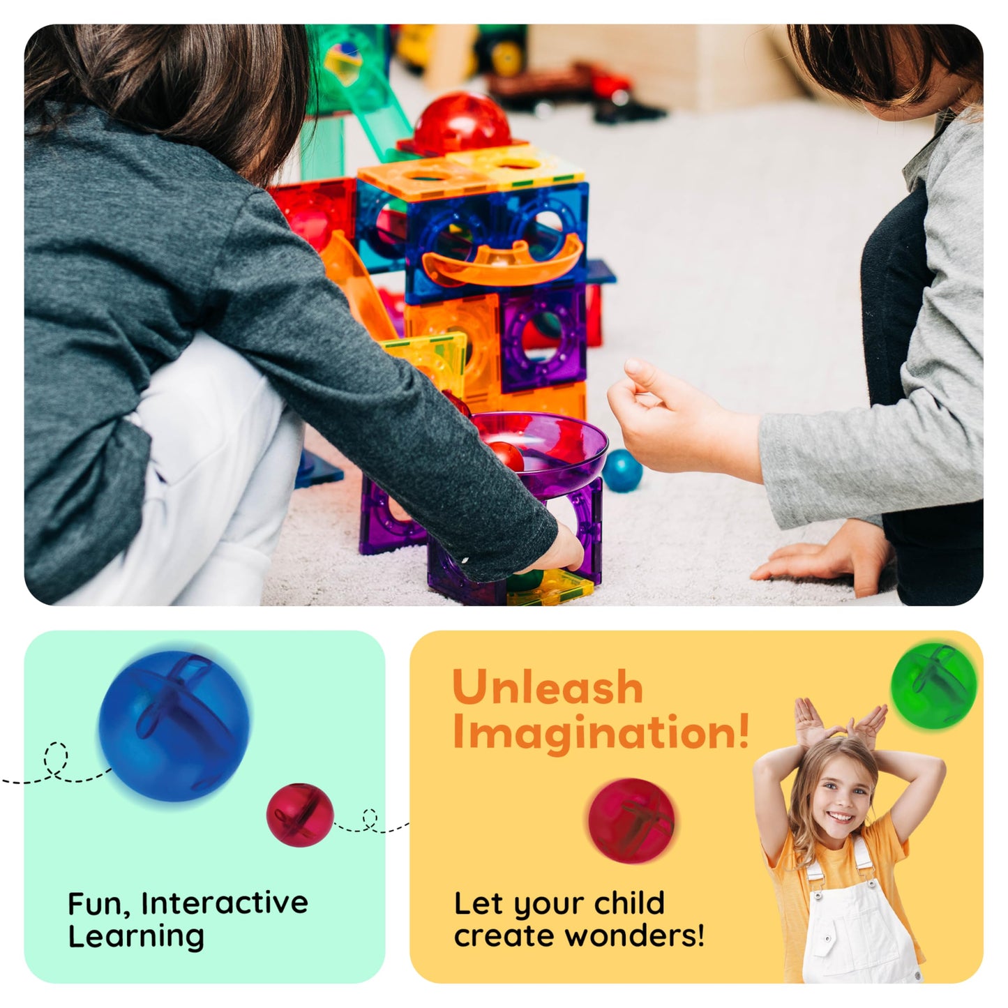 PicassoTiles 100pc Magnetic Marble Run Set with Racing Track Tiles Funnels Curved Slopes and Steel Balls for Kids STEM Construction Indoor Learning Toy that Promotes Focus and Problem Solving PTG100