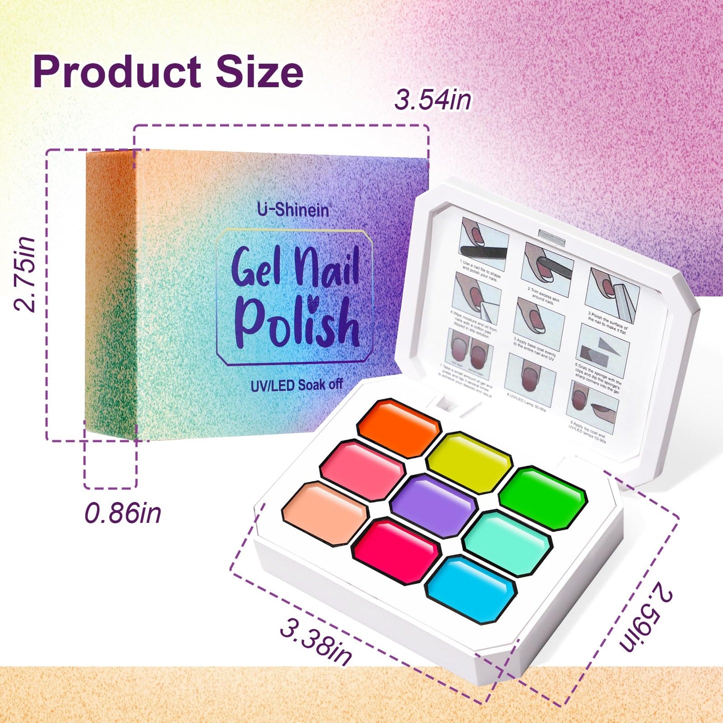 U-Shinein Gradient Painting Gel, 9 Neon Colors Ombre Gel Nail Polish Light Rainbow Hot Pink Blue Green for Pigment Pat Nails Aura Nails, French Manicure DIY Nail Art Rainbow Candy Set