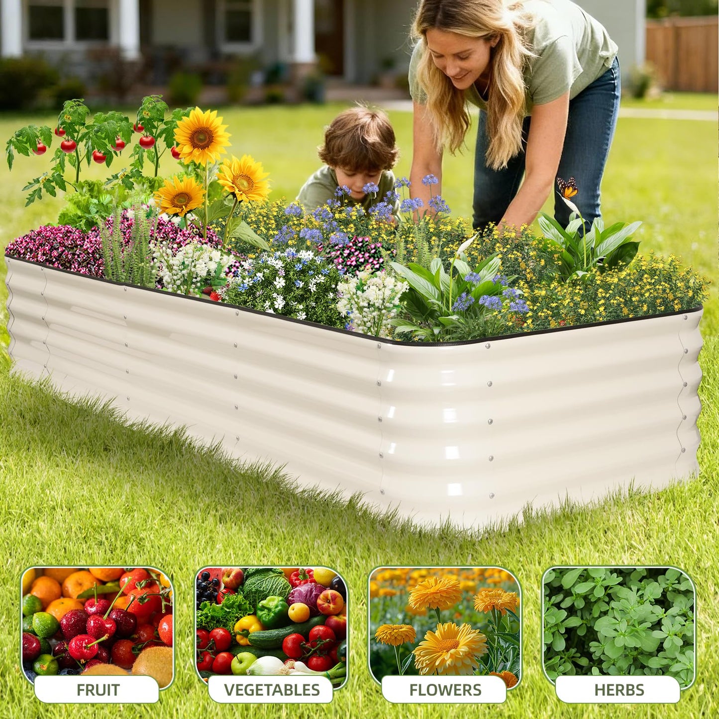 GoCampDriect 6IN1 Raised Garden Bed - 8x3x1.4ft Galvanized Raised Garden Boxes Outdoor Corrosion Resistant | Variable Shape 9x2x1.4ft Metal Raised Garden Beds for Planting Vegetable, Fruits,Flower