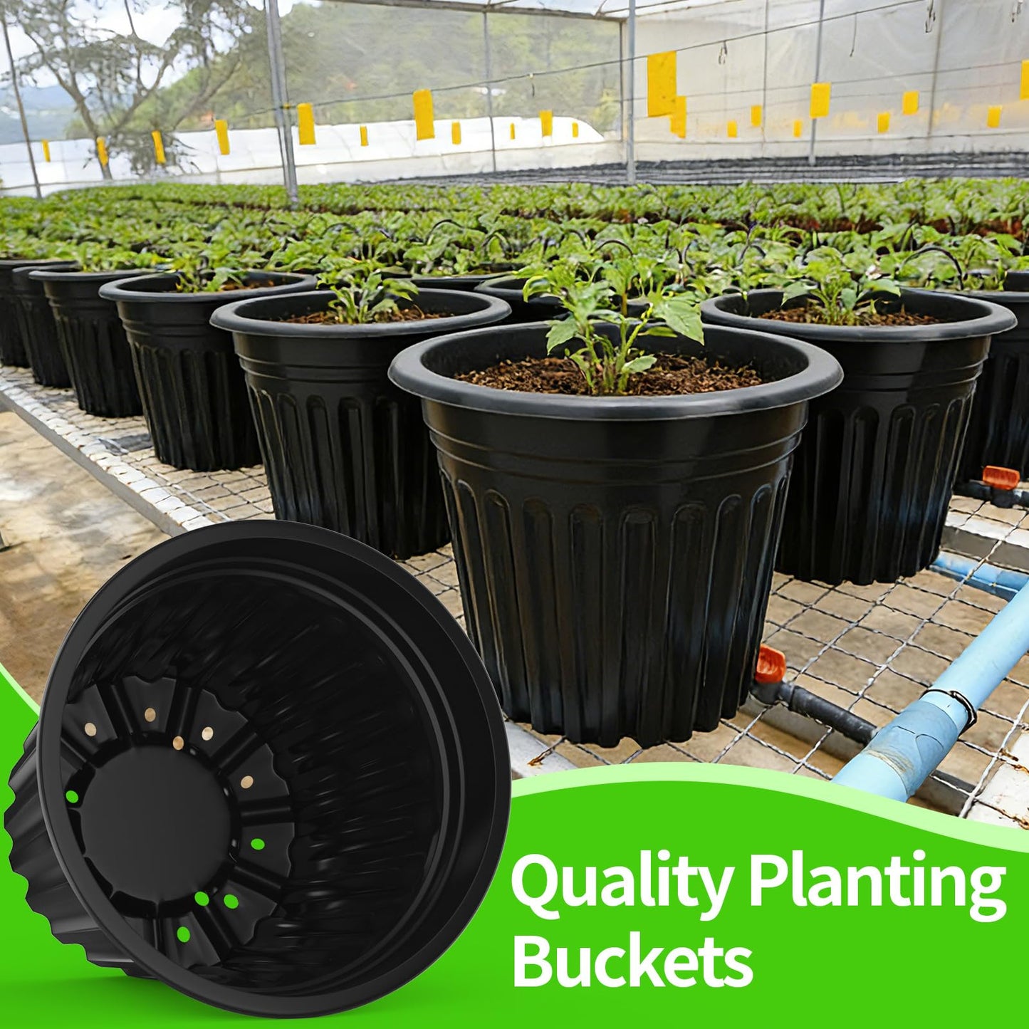 BeapTcely 50 Pcs 3 Gallon Planter Nursery Pots, Seed Starting Pot Plastic Flower Seedling Pots with Drainage Holes Flexible Plant Container for Garden Lawn Yard Plants Seedlings (50, 3 Gallon)